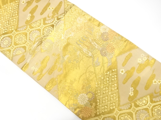 御所車に花・格天井模様織出し袋帯